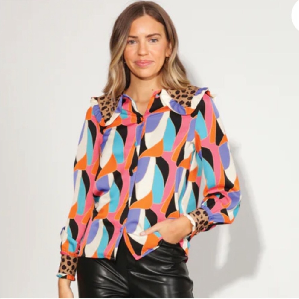 NWT Never Fully Dressed Abstract Puglia Blouse size 4 abstract & leopard print